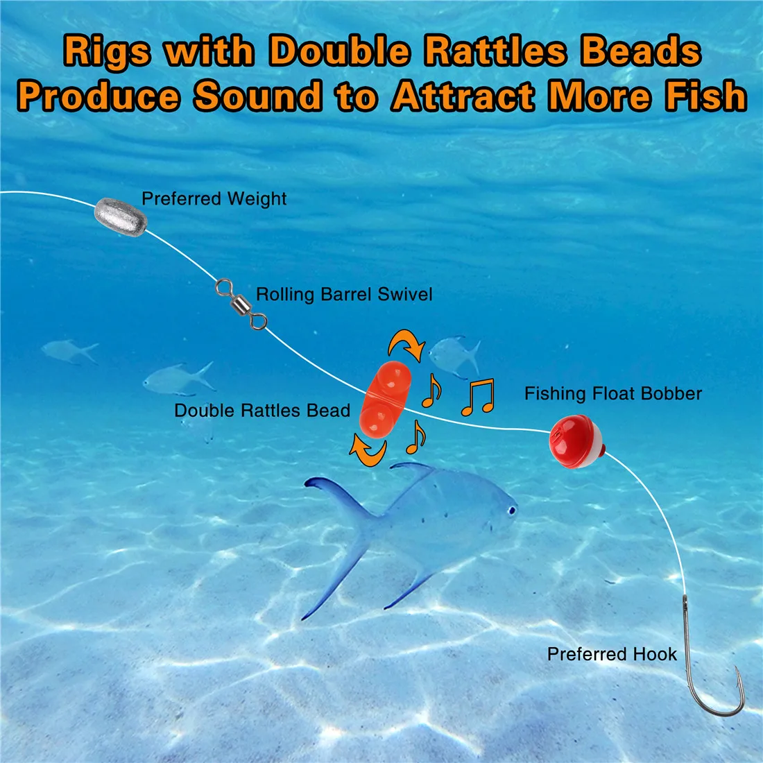 200Pcs Sea Fishing Attractor Bell Beads Luminous Fishing Double Rattle ball  Catfish rig Fish Bite Alarm Lure Fishing Gear tackle - AliExpress