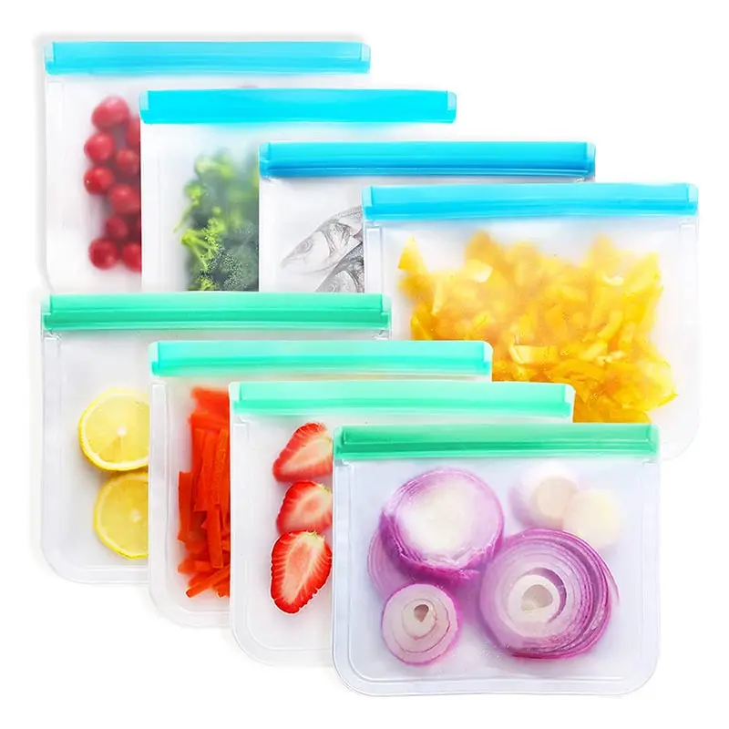 Sacs Silicone Réutilisables Lot 8 - Fermeture éclair Congélation