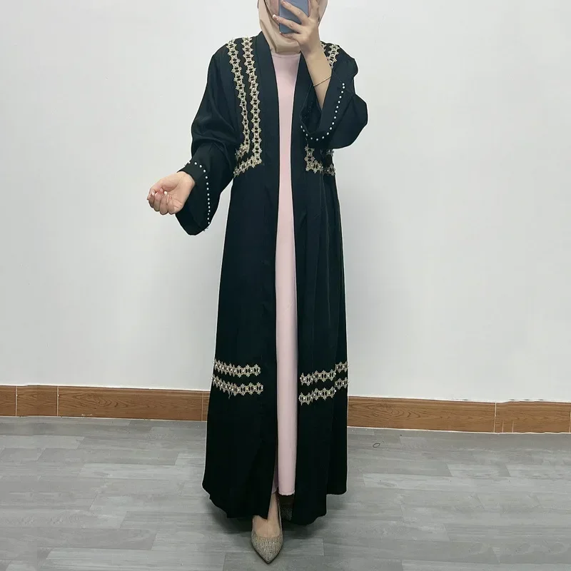 Women Eid Muslim Dubai Cardigan Embroidery Abayas Ramadan Morocco Abaya Kaftan Vestidos Modest Long Robe Patchwork Belt