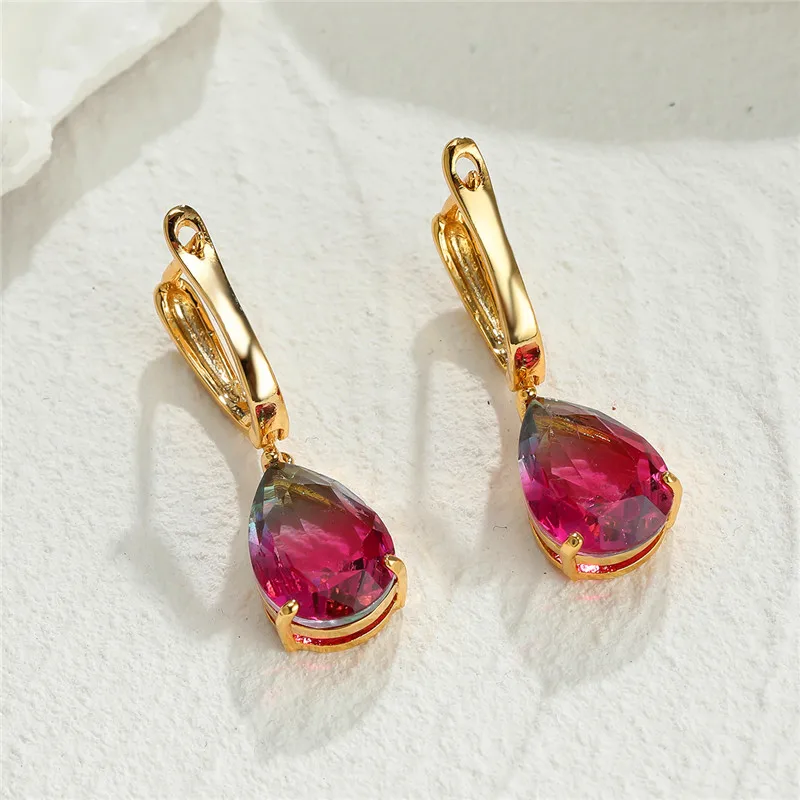 Cute Rainbow Zircon Stone Hoop Earrings For Women Female Gold Color Wedding Jewelry Gift