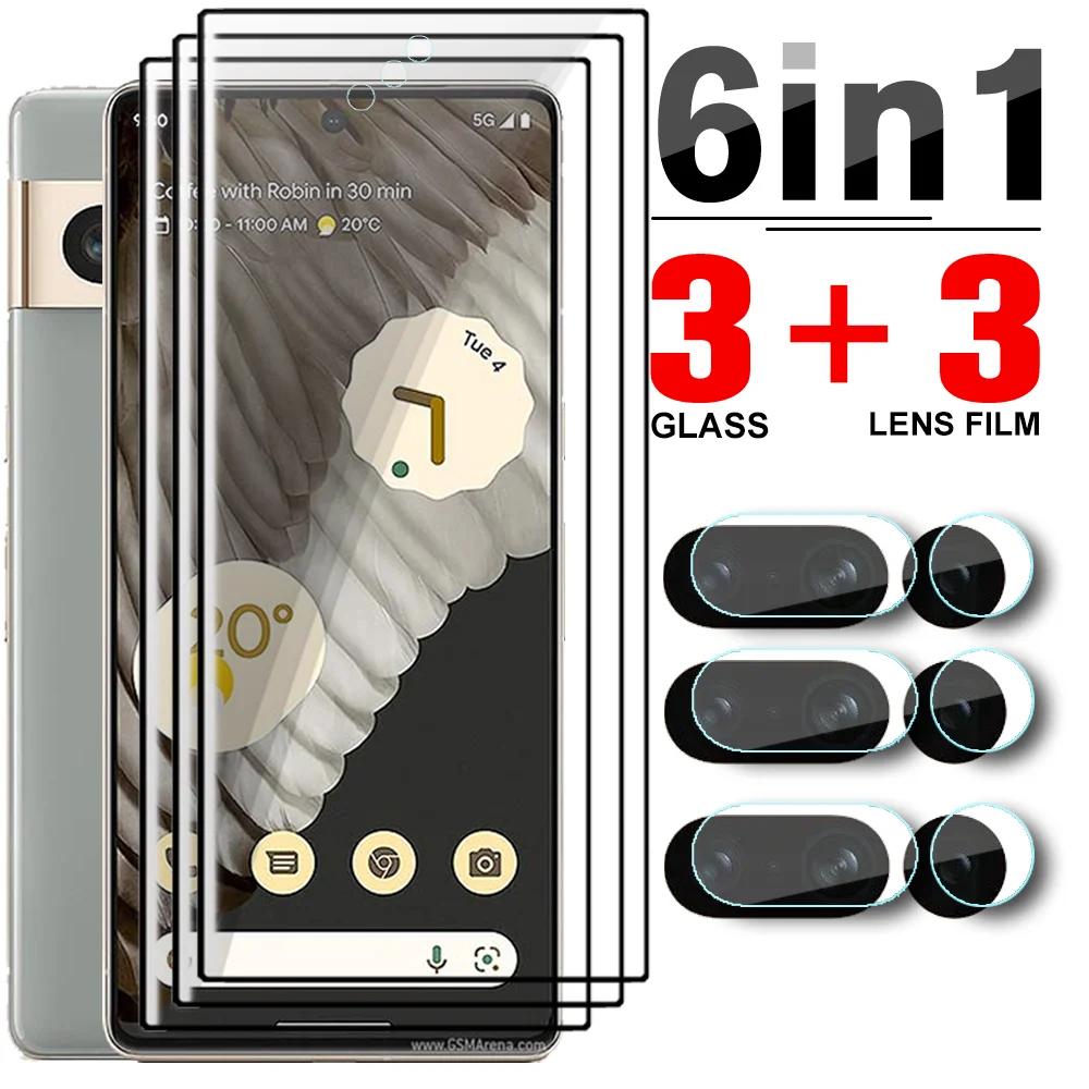 6in1 3d Fully Curved Glass For Google Pixel 7 6 Pro Tempered Glass For