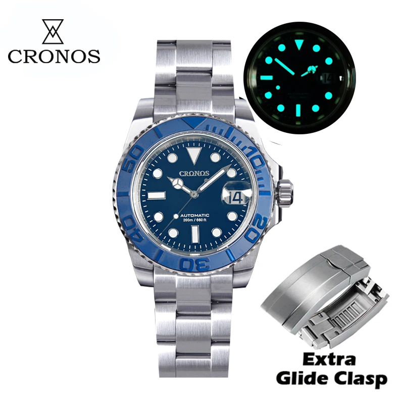 Cronos-男性用ダイバーズウォッチ,両面セラミックベゼル,耐水性,フル