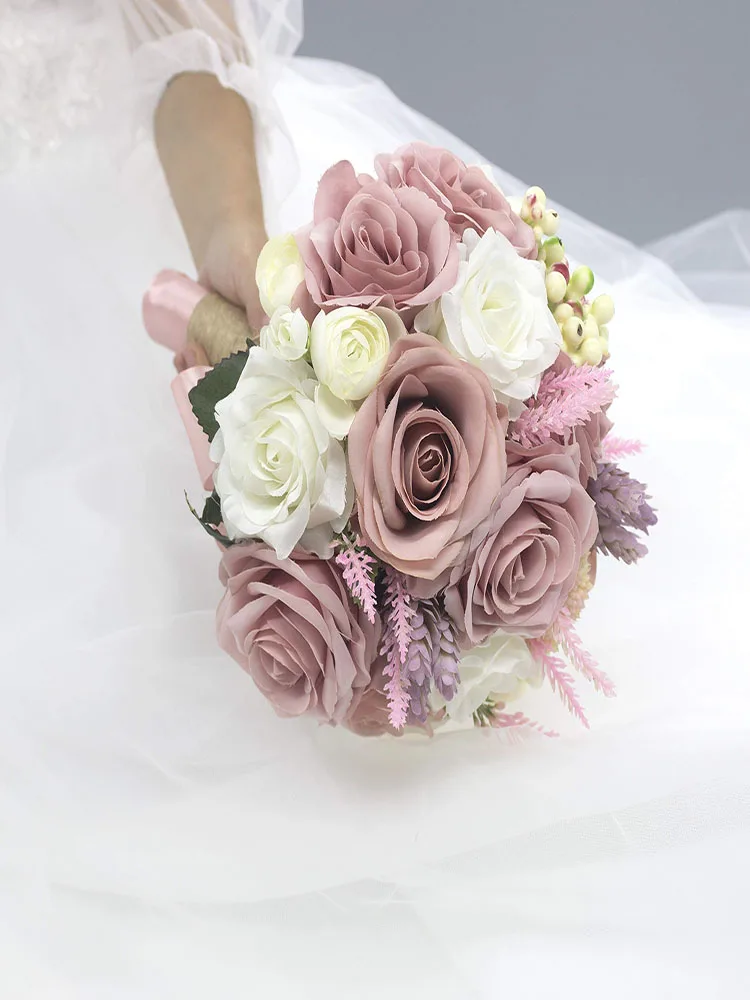 Dusty Pink Roses Pale Mauve Wedding Bouquet Round 10inch cameo with Ivory ramo para lanzar de boda