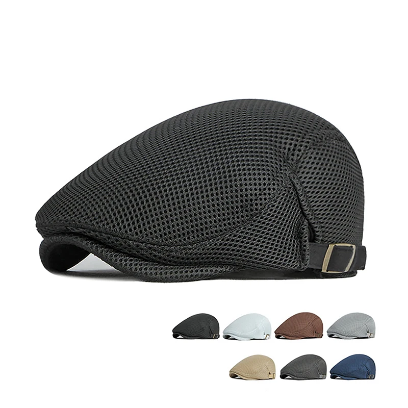 

New Style 1Pc Men's Casual Hat Berets Caps For Spring Summer Autumn Flat Cap Breathable Mesh Cap Flat Peaked Beret Hats Golf Hat