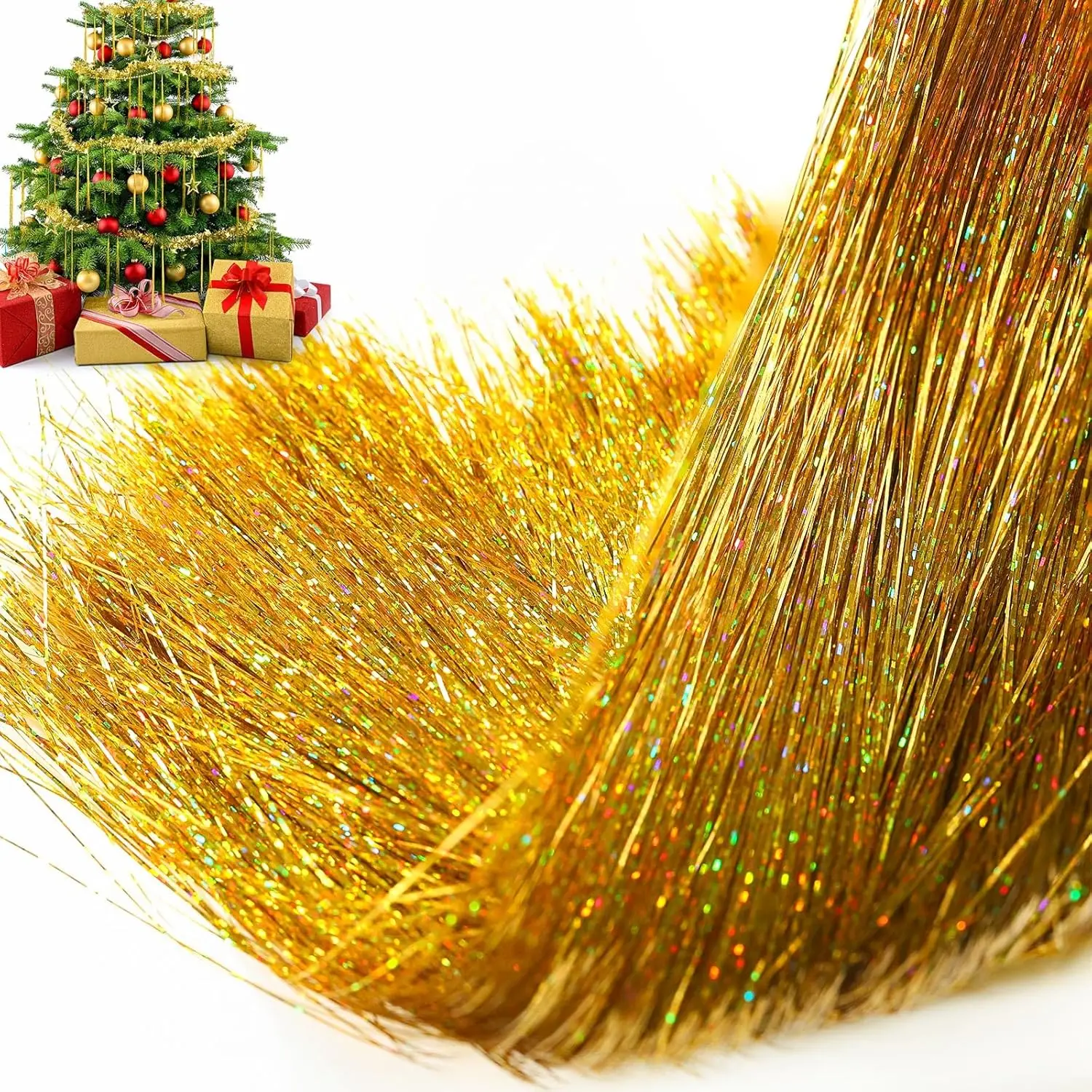 Christmas Decorations 3000 Strands Icicles Iridescent Tinsel Foil Fringe Garland for Xmas Tree Party Supplies