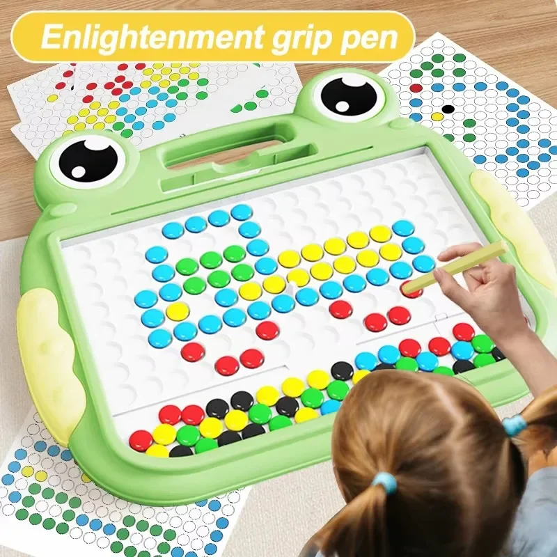 Children Magnetic Drawing Board Toy For Kids Doodle Board with Magnet Beads and Pen Cute Frog Montessori Toys Gift 2