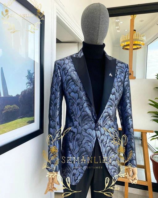 Blazer de terciopelo azul marino para hombre, chaqueta ajustada con solapa  de pico, traje de boda, esmoquin hecho a medida