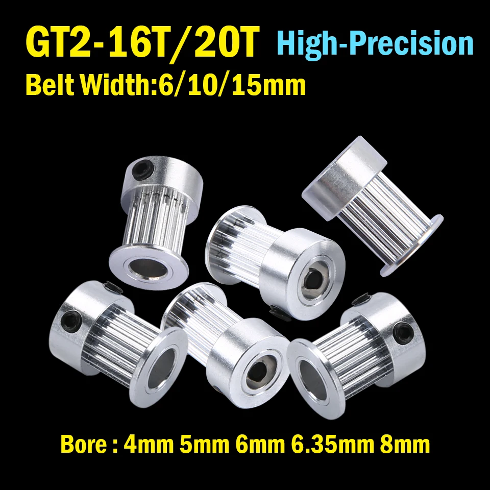 CNC 2GT 16 20 teeth 2GT Timing Pulley Bore 4/5/6/6.35/8mm For GT2 Timing Belt width 6mm 10mm 15mm 3D printer CNC Parts