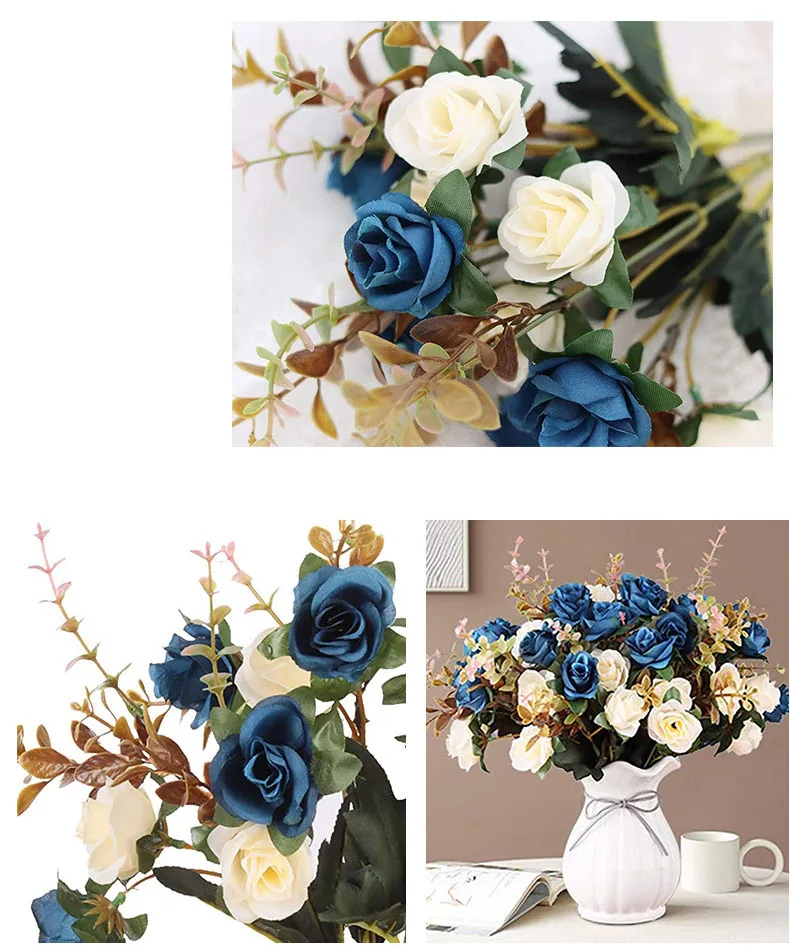 12 Köpfe Rose Künstliche Blumen Gefälschte Zwei Farbe Blumen Mit Stielen Gefälschte Rosen Blumensträuße Hause Hochzeit Weihnachten Party Dekor – Detail 7