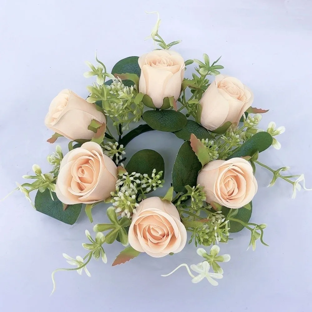 Simulation Eukalyptus Kerzenständer Kranz Künstliche Kunststoff Hochzeit Kerzenringe Bunte Party Tischdekoration – Detail 8