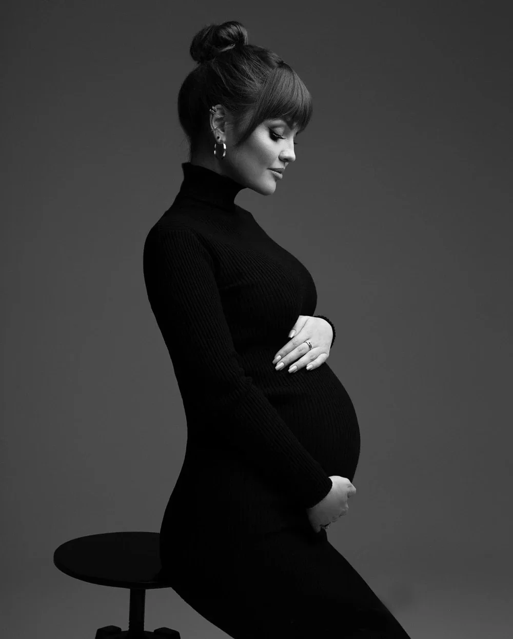 Elegant Maternity Turtleneck Maxi Dress