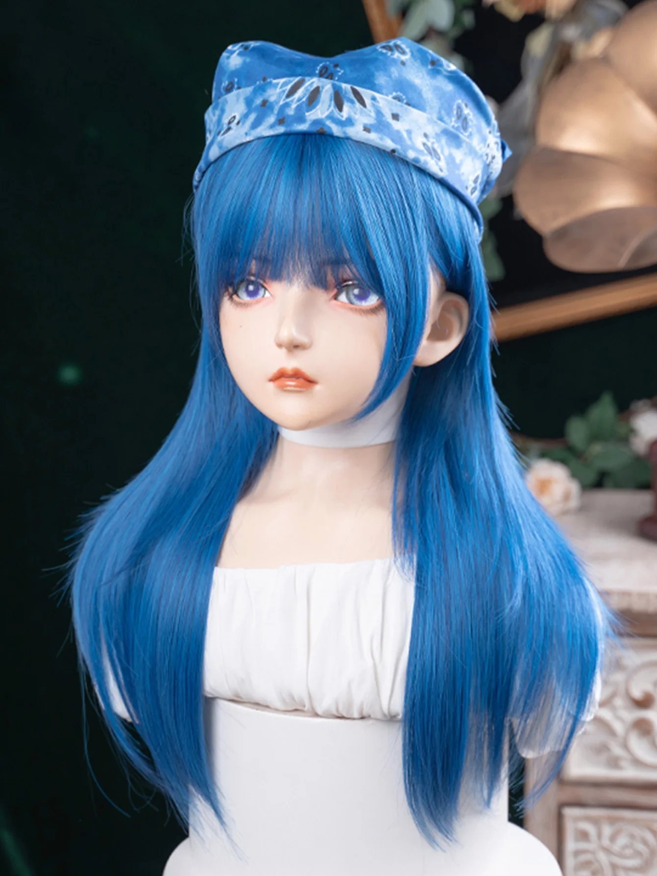 Blue Synthetic Straight Hair Wig For Women Cosplay