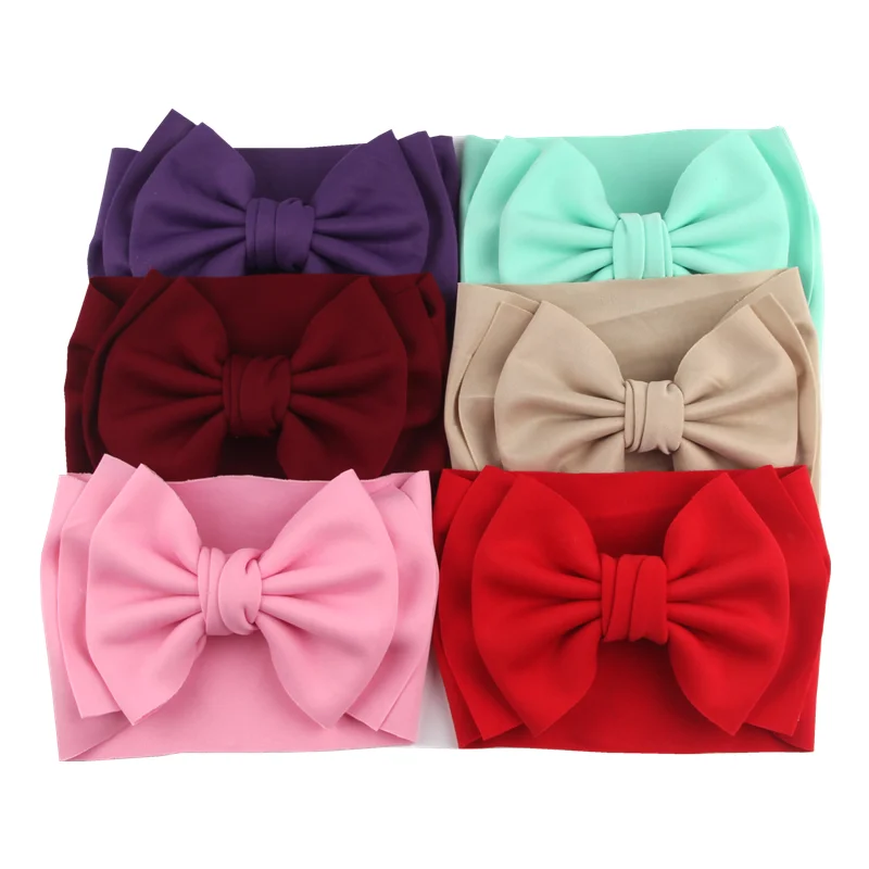 10pcs/lot 7'' Big Double Layer Molded Foam Bow Headband For Girls Solid Elastic Hair Band Big Puff Bow Turban Hair Accessories
