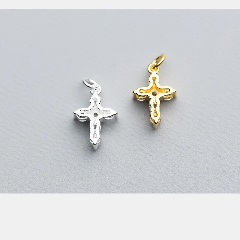 TrustDavis Real 925 Sterling Silver Fashion Sweet Cross Dazzling CZ Charm Pendant Handmade DIY Accessories Fine Jewelry HY353,pendant necklace,silver necklace,silver pendant,silver necklace charms