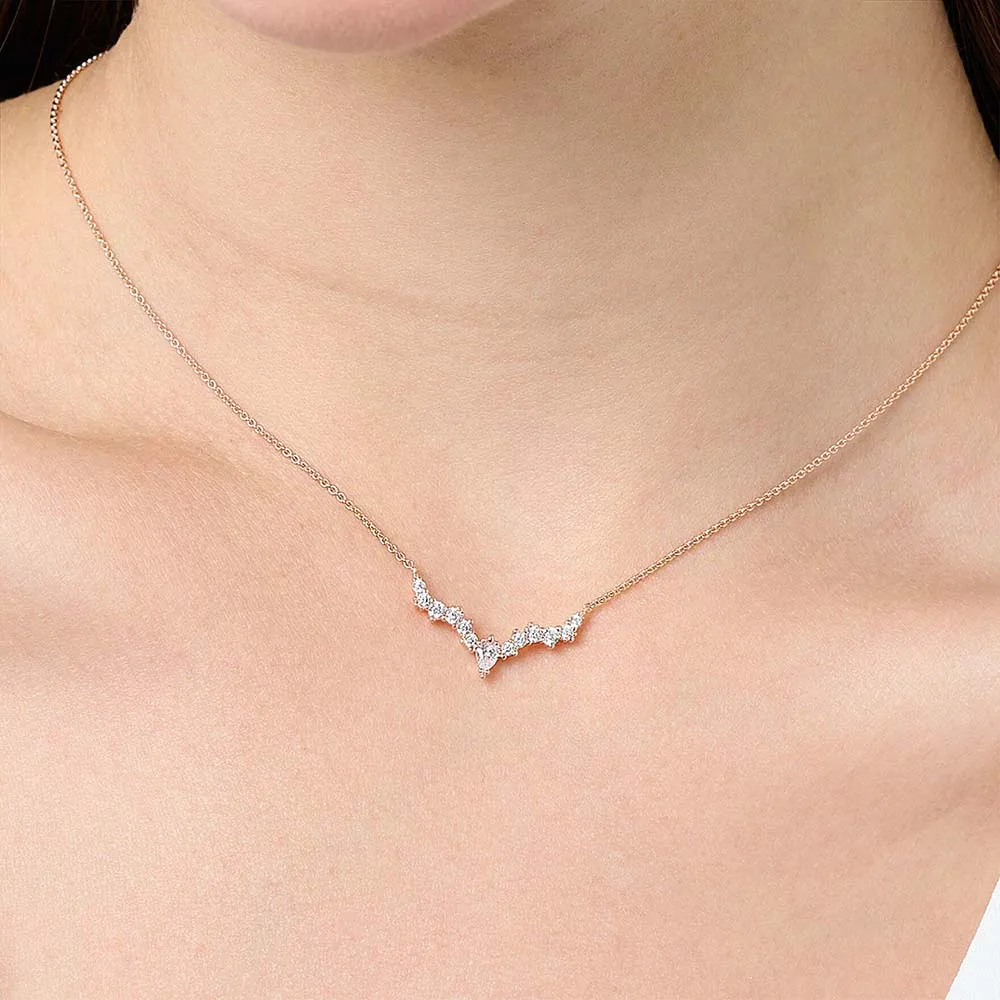 Rose Gold Necklace Ice Crystals Brand New Fashion Jewelry 925