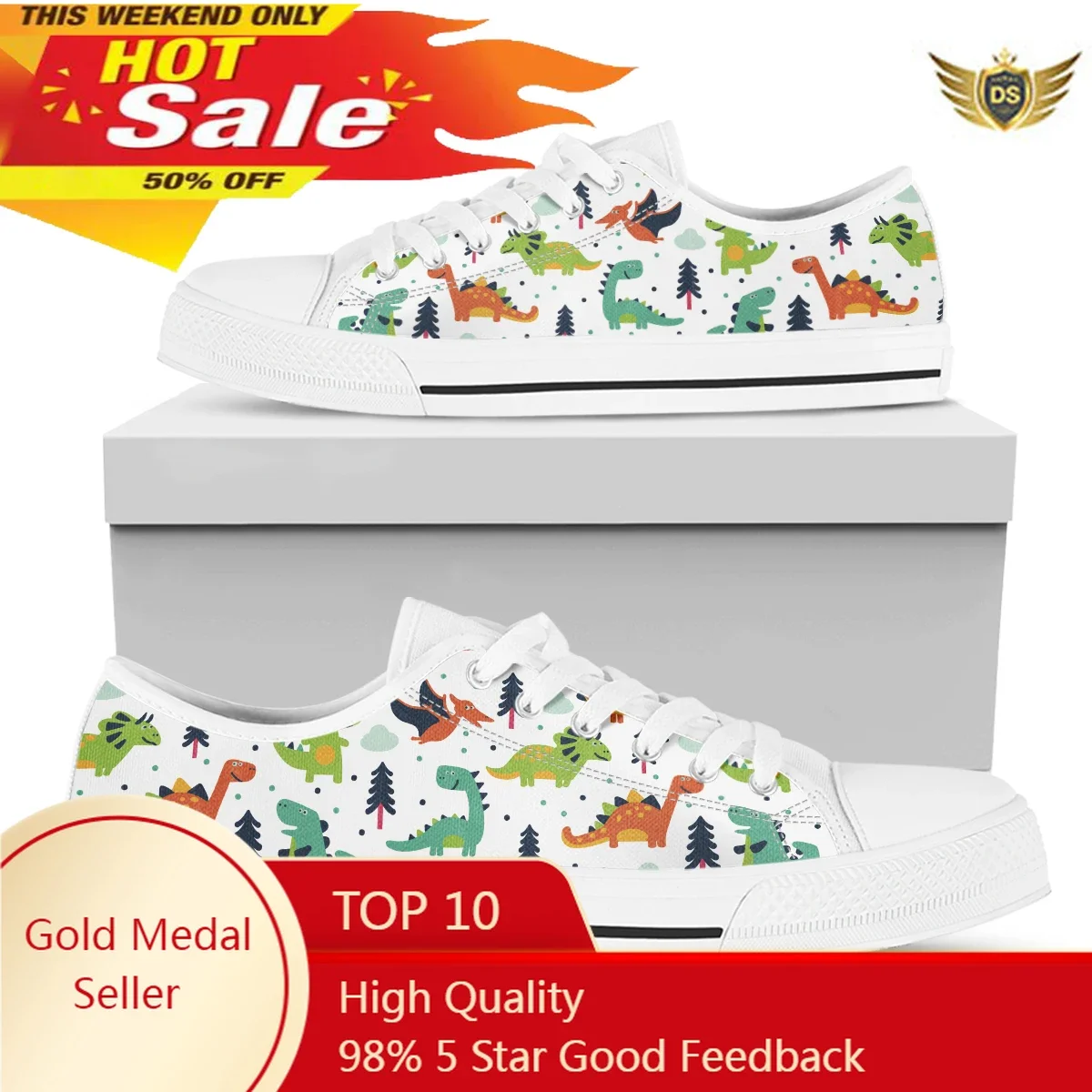 

Cartoon Dinasour White Casual Shoes For Women High Quality Canvas Sneakers Unisex Walking Casual Sports Shoes