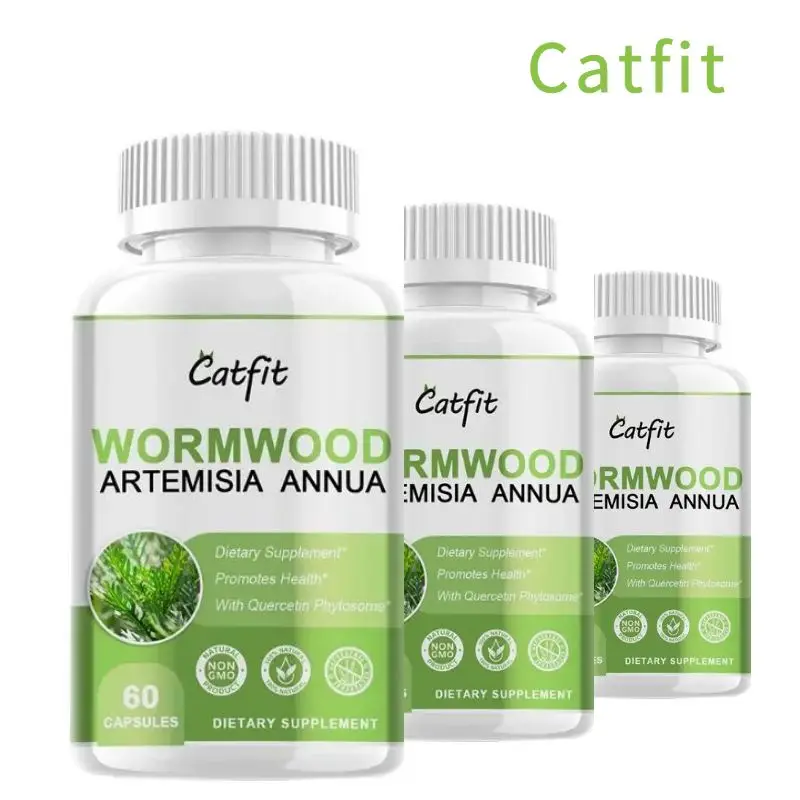 

Catfit Artemisia Annua Wormwood Capsule 60Pcs for Amicrobial Balance Body Detox Digestive Health Liver&Kidney&Intestinal Cleanse