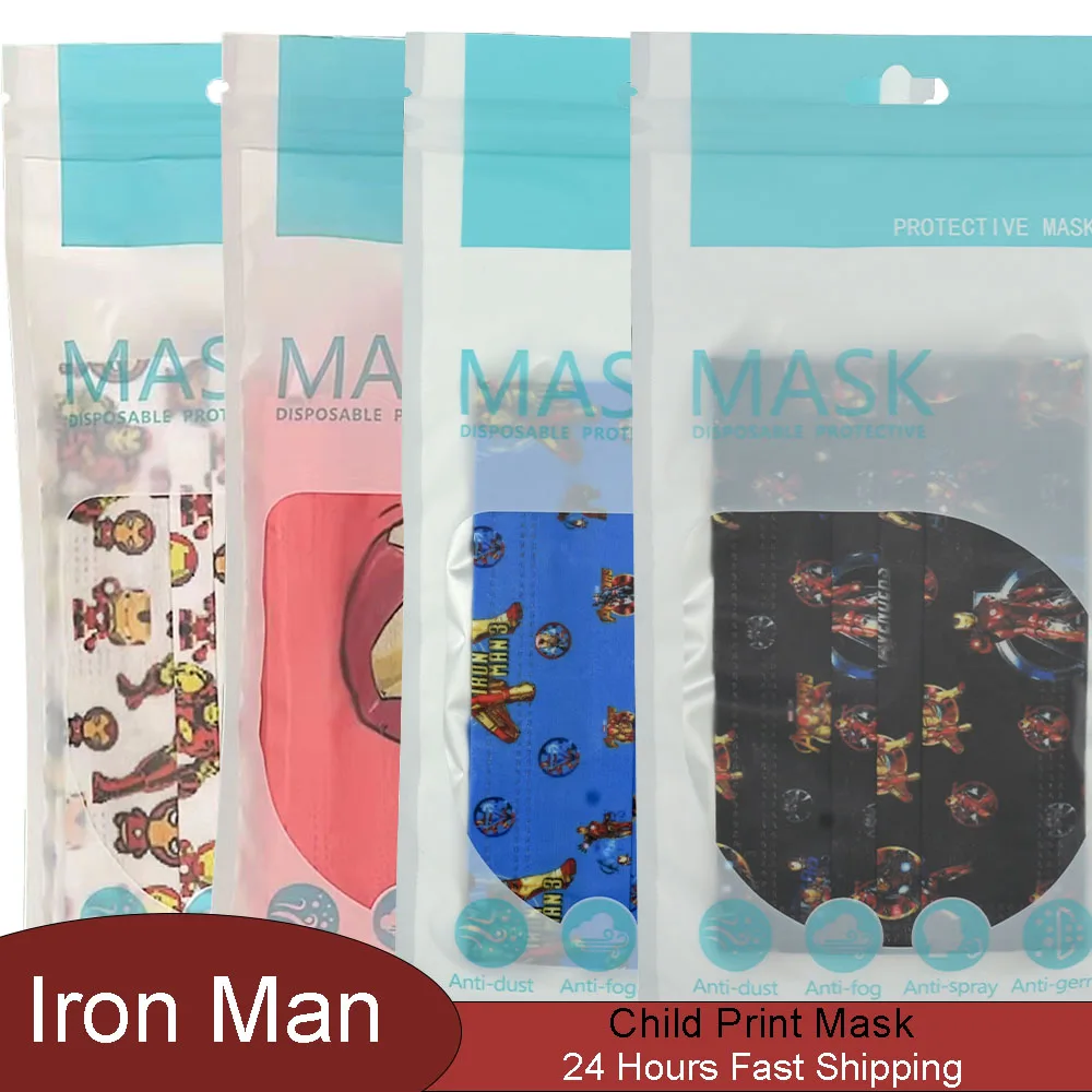 

10/50Pcs Child Iron Man Print Face Mask Disney Disposable Anime Mask Kid Cartoon Mascarillas Ninos 3Ply Protection Masque