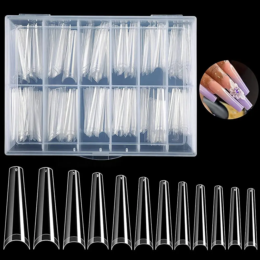 

240Pcs XXL Coffin False Nails Extra Long "C Curve" Straight Nail Tips Clear/Natural Half Cover Traceless Acrylic False Nail Tips