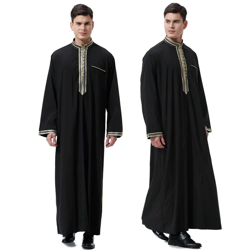 2023 Fashion Jubba Thobe for man muslim Clothing Adult Dubai Kaftan Appliques long Sleeve Islamic Man Plus Size Saudi Arab Robe