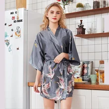 

Fashion Women's Summer Mini Kimono Robe Lady Rayon Bath Gown Yukata Nightgown Sleepwear Sleepshirts Pijama Mujer Size M-XXL