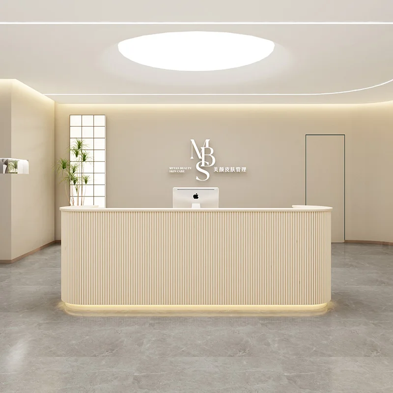 Small Cash Reception Desks Register Beauty Light Luxury Reception Desks Simple Modern Curved Comptoir Magasin Furniture Counter