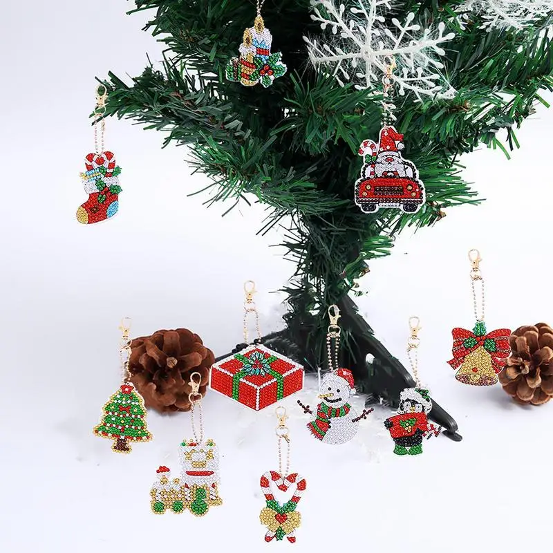 Diamond Art Christmas Ornaments Christmas 5D Painting Diamond Keychains  21pcs Christmas Decorative Hanging Ornament For DIY