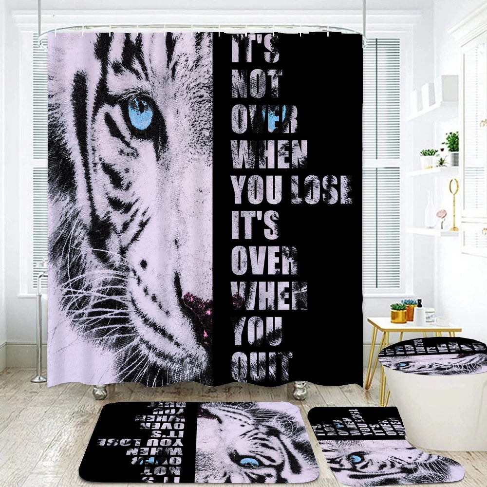 

Creative Funny Tiger Waterproof 180*180cm Shower Curtain and Toilet Lid Cover Bath Mat Rug Set 4 Piece Bathroom Set Home Decor
