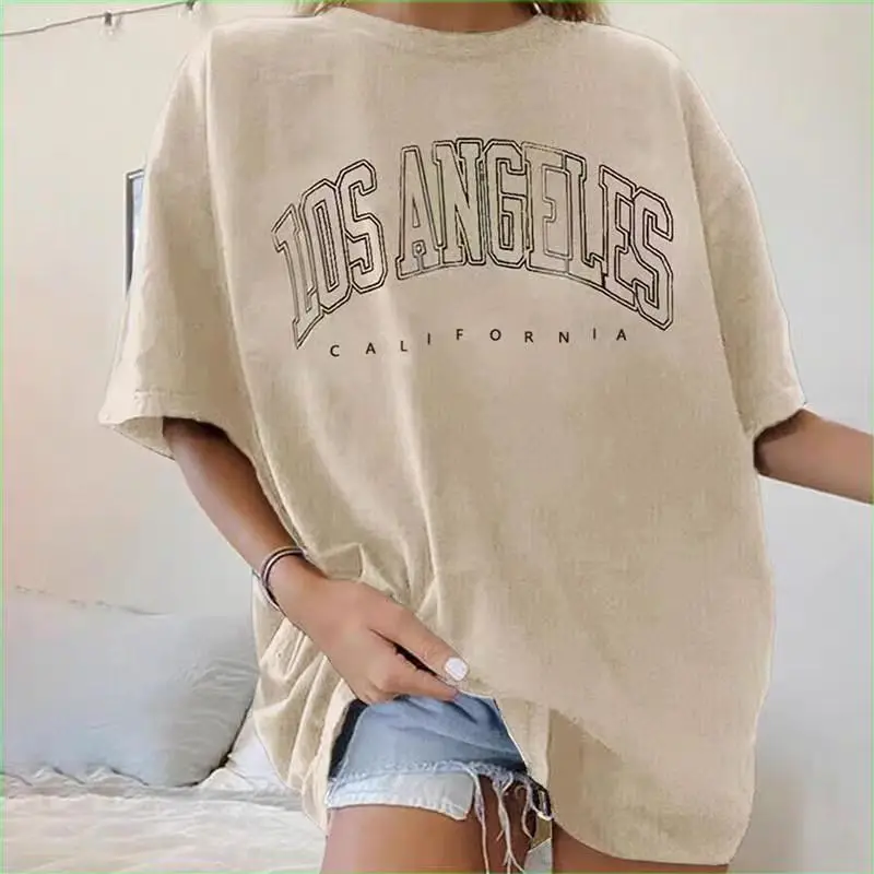 

Women's Graphic Oversized Tees Letter Print Summer Tops Vintage Half Sleeve Loose Casual T Shirts
