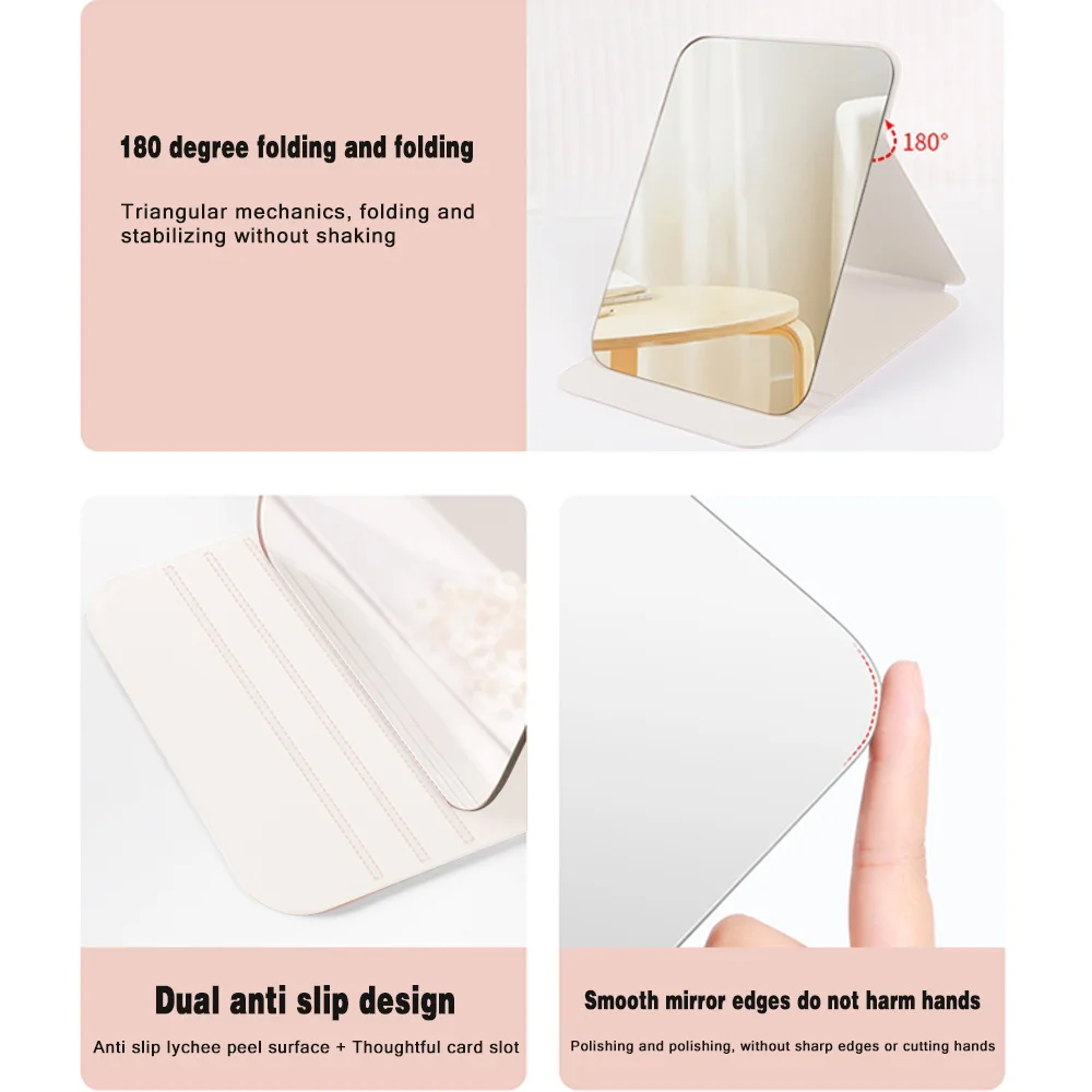 Personalized Folding Makeup Mirror Simple Pu Desktop Makeup Mirror Portable Vanity Travel Accessories Love Letter Pattern