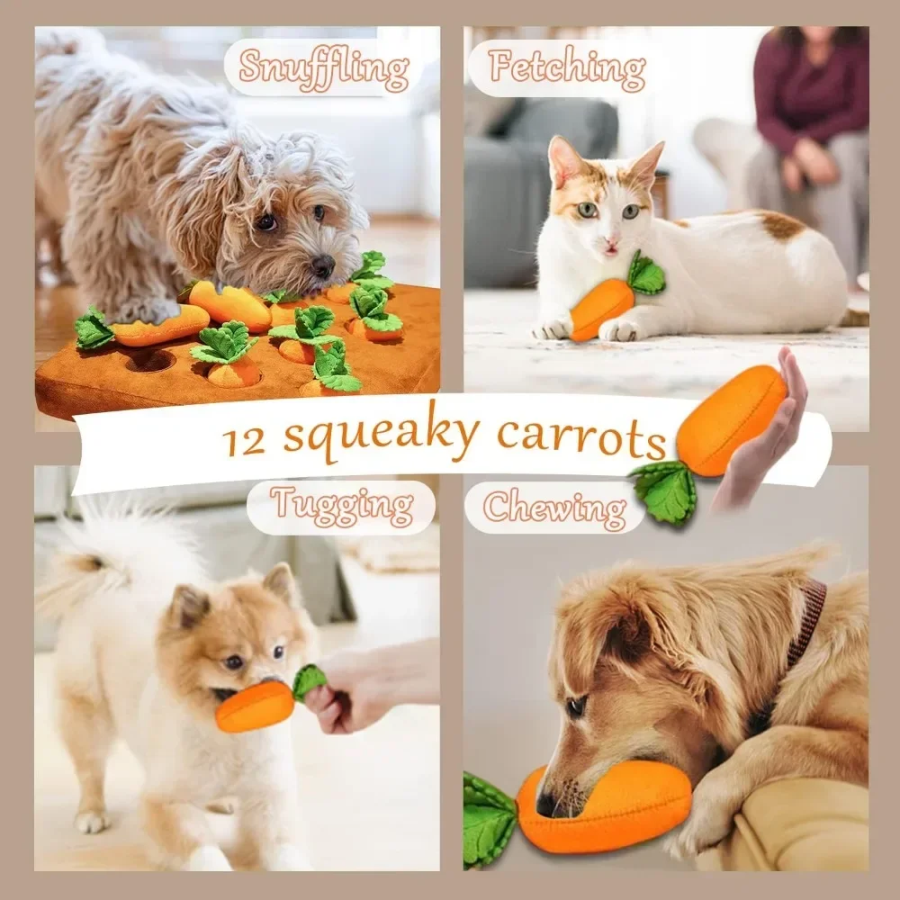 Carrot Snuffle Mat for Dogs Cats Puzzle Toy with 12 Carrots for Small Medium Large Interactive Pet Stress Relief Dogs Chew Toys 5