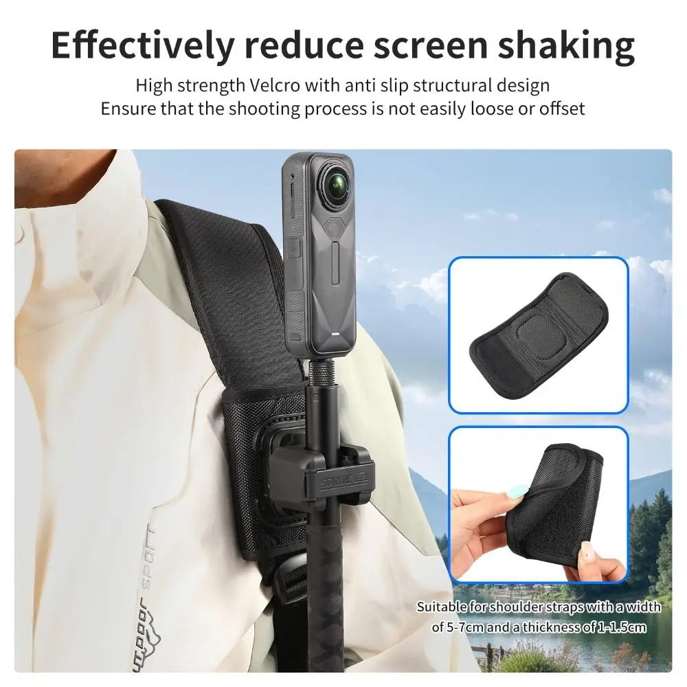 Schnellverschluss-Selfie-Stick-Halterung 2-in-1, verstellbare Rucksack-Schultergurt-Halterung, tragbar, stabil, für Insta360/DJI/GoPro – Detail 5