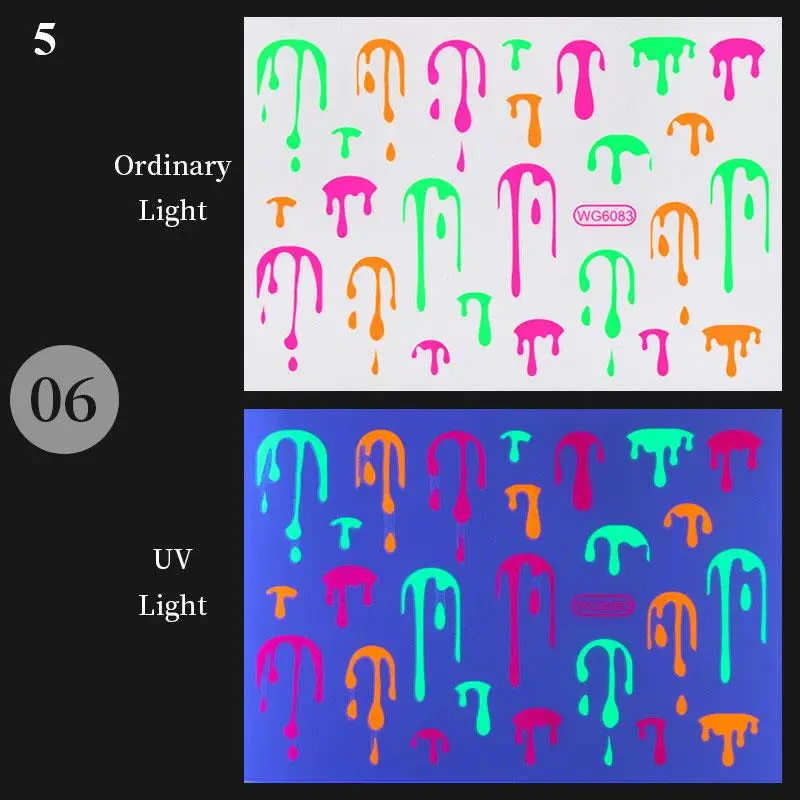 Fluorescent Nail Sticker Neon Color Luminous Nail Decoration 3D Foil Drip Decal Self-Adhesive Sticker Art Design