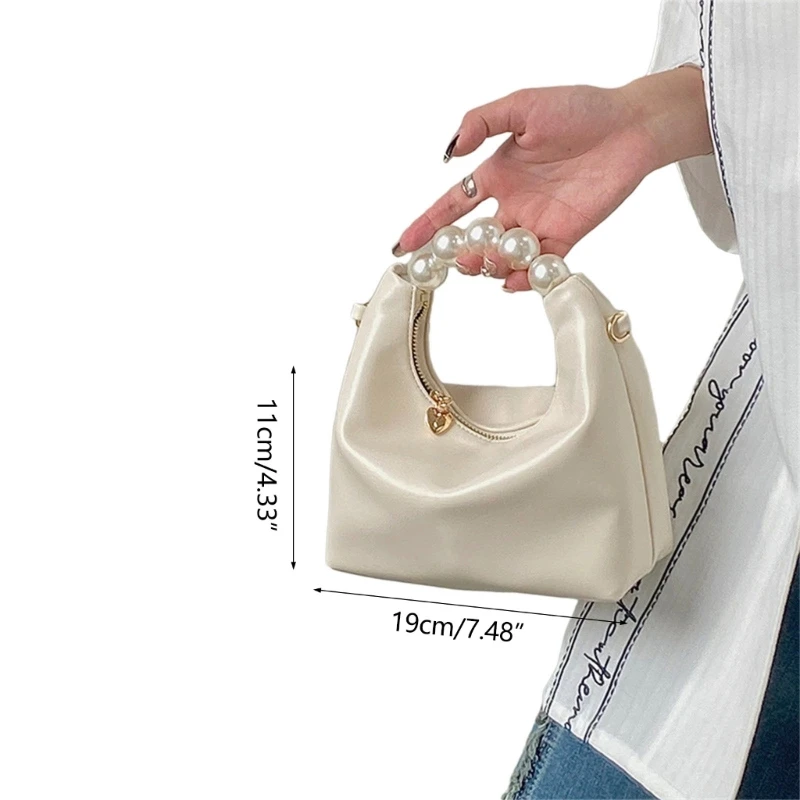 Elegant Crossbody Bag Pearl Handle Formal Evening PU Handbag Purse with Chain