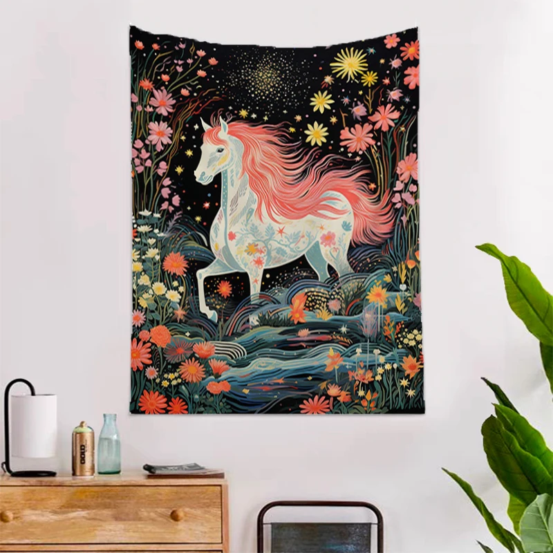 

Horse Tapestry on the Wall Decoration Home Anime Headboards Kawaii Room Decor Aesthetic Tapestries Decors Bedroom Hanging Fabric