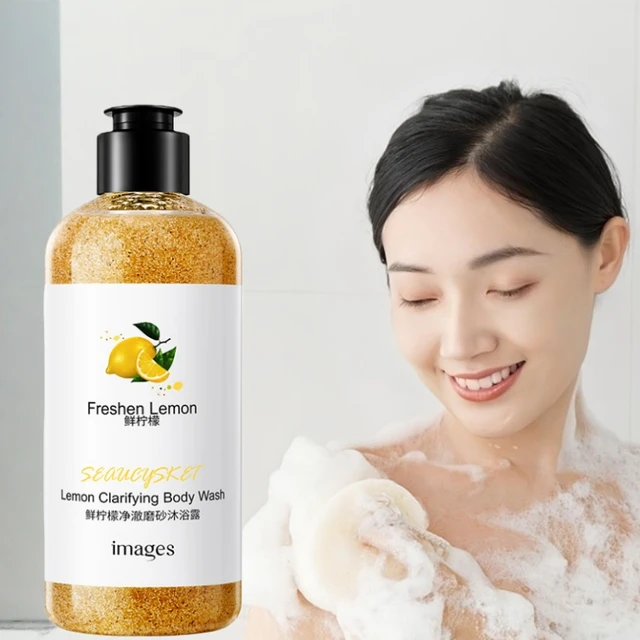 300ml Lemon Scrub Shower Gel, Alcohol-Free, Non-Greasy, Formaldehyde-Free, Rich in Citric Acid, Vitamin E, and Hyaluronic Acid, Suitable for All Light Beige Skin Tones, with a Refreshing Scent, Has Moisturizing, Nourishing, and Oil-Controlling Properties It Can Be Used All Year Round, and It Lasts to Release a Fresh Scent. after Washing, the Skin Feels Comfortable and Not Tight. Suitable for All Kinds of Skin, Such as Dry and Oily Skin, and Is a Good Bathing Product for Both Men and Women. 2