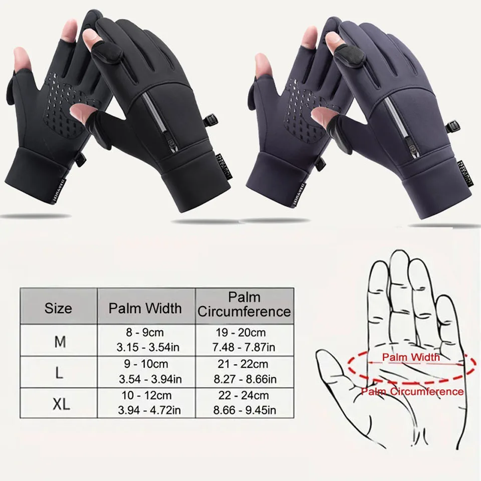 GTUBIKE Winter Fishing Gloves 2 Finger Flip Waterproof Windproof Warm