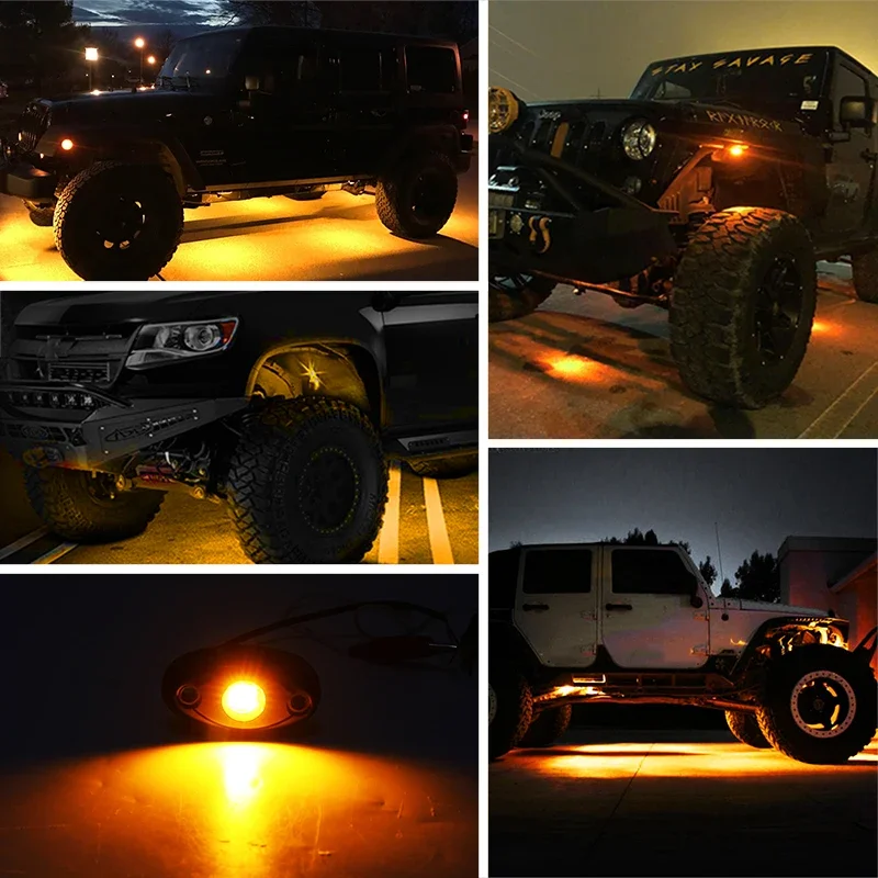 오프로드 트럭 SUV 4x4 ATV 지프 네온 언더바디 언더글로우 트레일 리그 라이트, 자동차 분위기 램프, 4 포드 9 LED 암벽 조명 키트