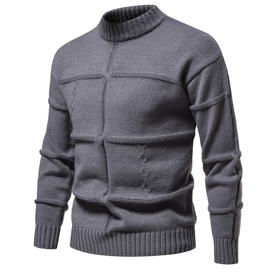 Solid Color Knitted Sweater Men Autumn Winter Thick O-neck Knitted Jumper Fashion Casual Solid Color Pullover Khaki Grey
