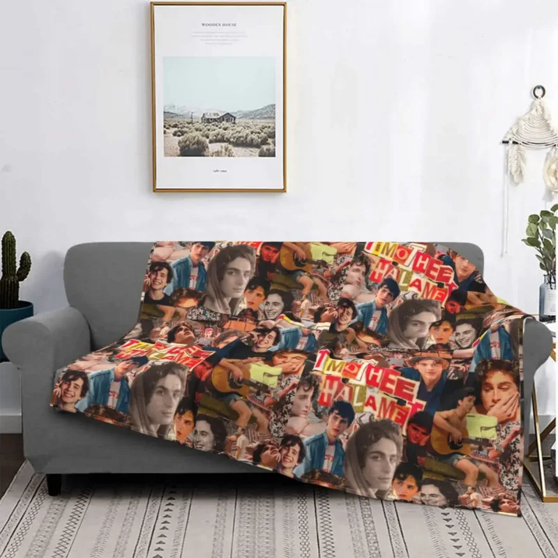 

Timothee Chalamet Collage Flannel Throw Blankets Blanket for Sofa Couch Lightweight Plush Thin Quilt