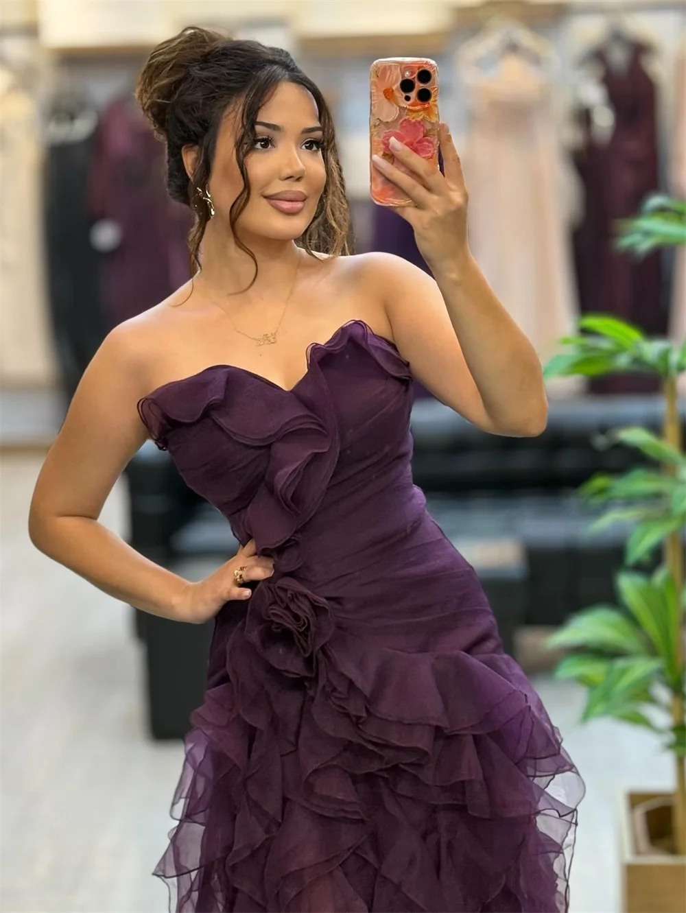 Amanda-vestido de fiesta de color morado oscuro, sin mangas, personalizado, con volantes, elegantes, hasta el suelo, vestidos de noche formales