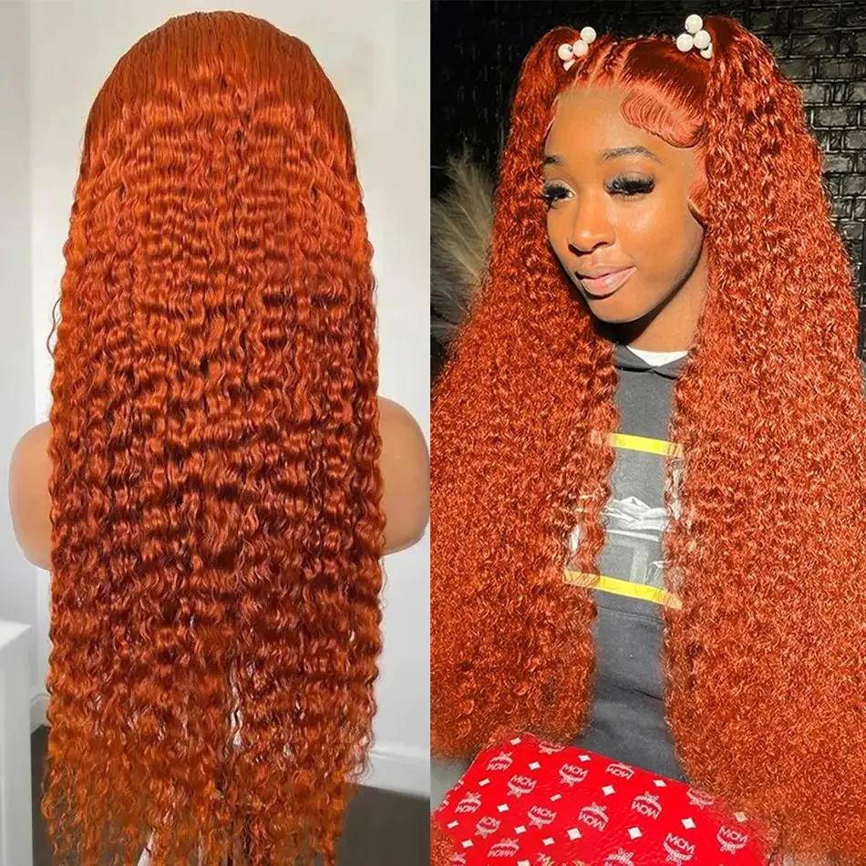 

13x4 Orange Ginger Human Hair Wigs Deep Wave 13x6 Hd Lace FronLal Wig WaLer Wave Lace FronL Colored Curly Wig For Black Women