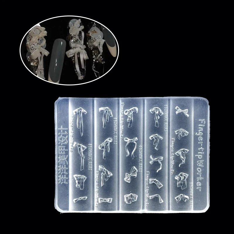 3D 리본 모양 실리콘 네일 몰드 혼합 사이즈 리본 보우 소프트 카와이 보타이 DIY 매니큐어 아트 몰드 살롱 네일 데코 도구