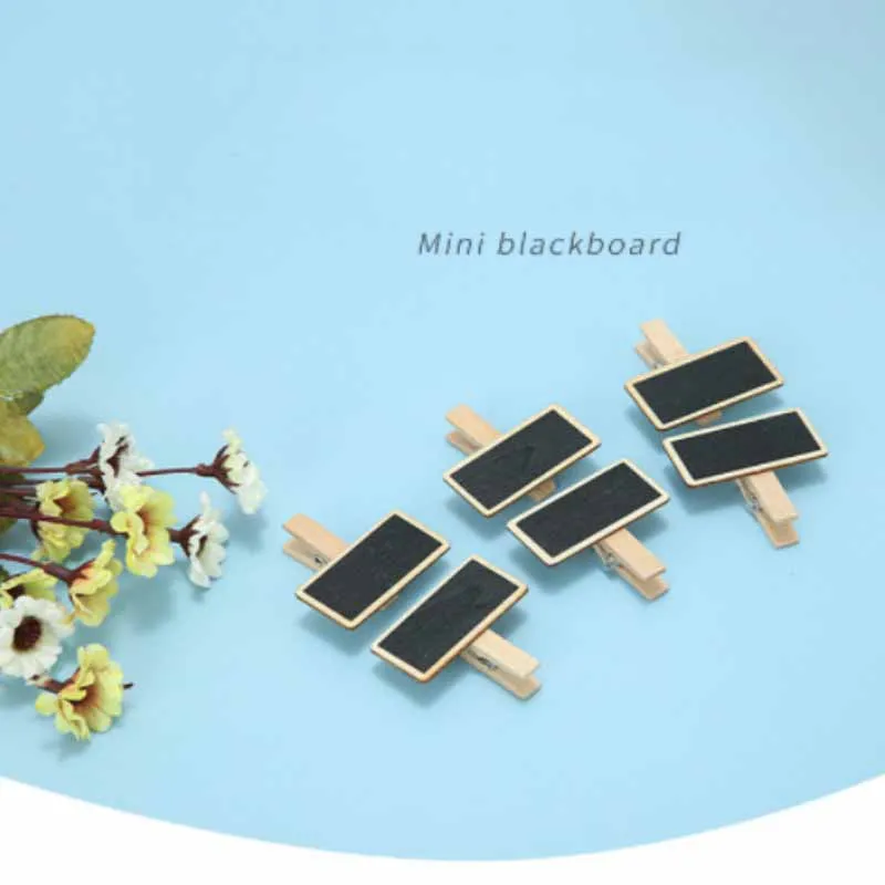 10pcs 4x3.5cm Wooden Photo Clips Mini Message Blackboard Portable Memo Clothespin Insert Sign Stationery Postcard Party Craft