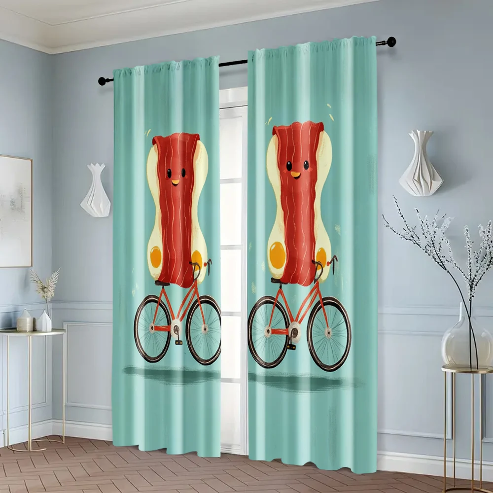 2pcs, Pattern Curtains 2D print Breakfast depicting ham and eggs1 Durable Polyester (without rod) Stuff Clearance Perfect for 6