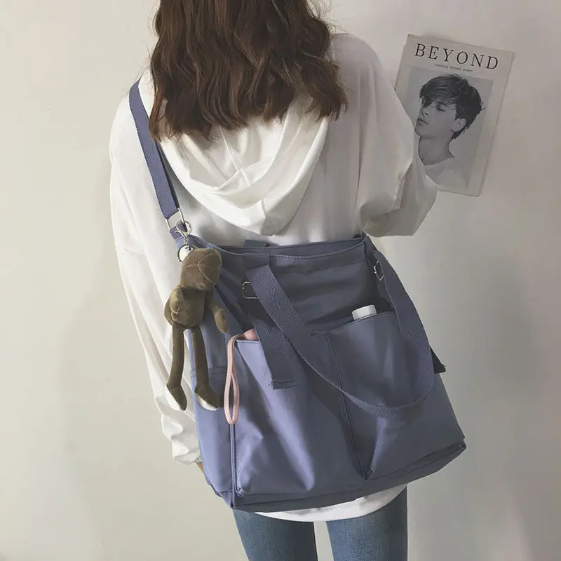 Waterproof Bag Large Capacity Canvas Bag Female Messenger Korean Student Harajuku Japanese One-shoulder Large Bag Tote Bag 