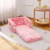 Kids Sofa Couch Fold Out, Baby Toddler Comfy Soft Chair, Flip Out Foldable Children 2 in 1 Convertible Sofa to Lounger 4