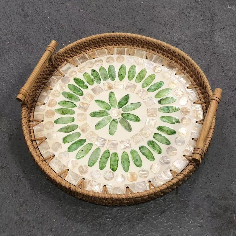 Vietnamese Bamboo Tray, Shell Fruit Basket, Nordic Breakfast Basket, Handwoven Snack Basket for Dining and Breakfast Table