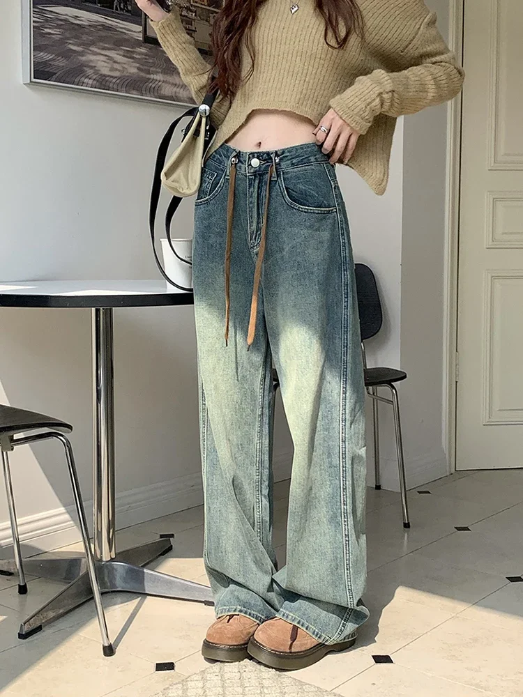 

Womens Loose Jeans High Waist Blue Streetwear Straight Pants Baggy Basic Vintage 2022 Autumn Female Mom Wide Leg Denim Trouser