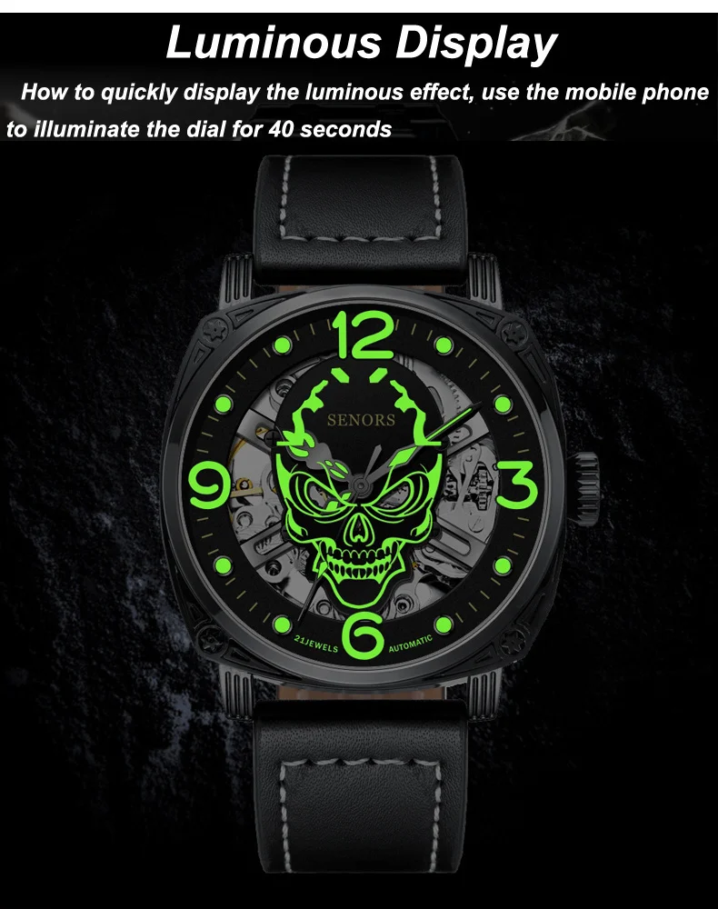 Luminous Skull Men  Top  Luxury Military Automatic Mechanical Male Clock Sport Waterproof Leather Wrist_voghion.com